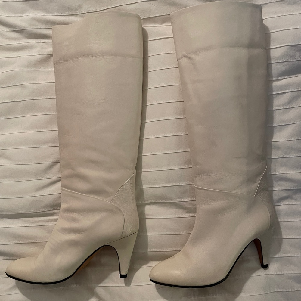 White Natural Leather Heeled Boots